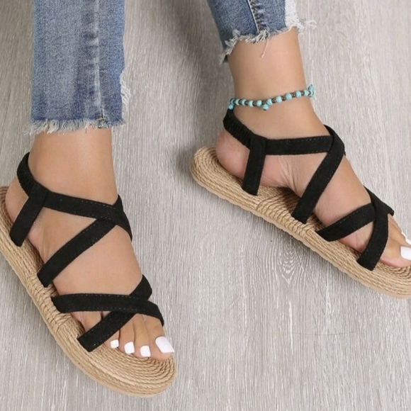 2 Pairs Black Sandals 7.5 - Picture 3 of 8